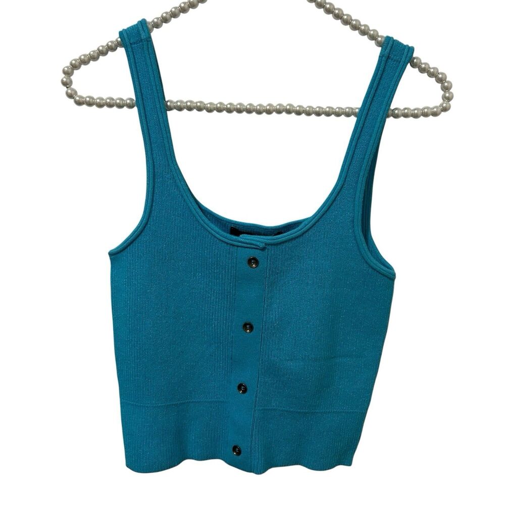 Forever 21 Womens Crop Sweater Clean Lines Tank Top Size M Blue Stretch Festival